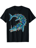 Men's T-Shirt Colorful Holiday Lights Wrapped Around Playful Sea Dinosaur
