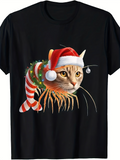 Men's T-Shirt Santa Hat Christmas Lights With Cat And Shrimp Hybrid