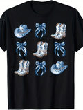 Men's T-Shirt Blue Ribbon Cowboy Hats With Vintage Floral Boots