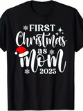 Men's T-Shirt First Christmas As Mom With Red Santa Hat And Sparkling Snowflakes T Shirt