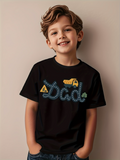 Men's T-Shirt Dad With Cartoon Construction Truck And Road Sign Graphic Black T Shirt