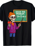 Men's T-Shirt Solve The Problem Cartoon Skeleton Teacher With Math Chalkboard