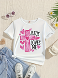 Men's T-Shirt Jesus Loves Me Pink Hearts With Watercolor Stained Cross