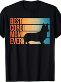 Men's T-Shirt Best Corgi Mom Ever Vintage Sunset Gradient With Corgi Silhouette