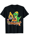 Men's T-Shirt Playful Dinosaur With Construction Equipment And Road Signs Excavator