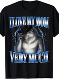 Men's T-Shirt I Love My Mom Very Much Blue Lightning With Cowboy Hat Wolf