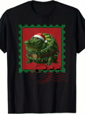Men's T-Shirt Christmas Lights Festive Holiday Santa Hat Alligator