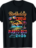 Men's T-Shirt Birthday Crew Colorful Sunset With Dolphins Palm Trees Puerto Rico 2026