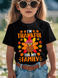 Men's T-Shirt Im Thankful For My Family Surrounded By Autumn Leaves With Happy Turkey