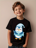 Men's T-Shirt Dreamy Blue Penguin With Striped Sleeping Cap Standing Peacefully Penguin