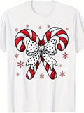 Men's T-Shirt Red Striped Candy Canes With Dotted Bow And Snowflakes Candy Cane
