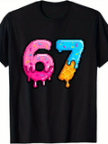 Men's T-Shirt Dripping Neon Sprinkles With Pixel Colorful Numbers On Black Shirt