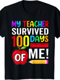 Men's T-Shirt My Teacher Survived One Hundred Colorful School Days With Apple Ruler Pencil
