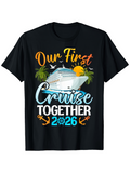 Men's T-Shirt Our First Cruise Together 2026 Tropical Palms Ship Under Golden Sunset