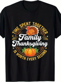 Men's T-Shirt Time Spent Together With Turkey Pumpkin And Fall Harvest Thanksgiving