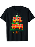 Men's T-Shirt Six Seven Melting Orange Letters On Festive Christmas Pine Tree