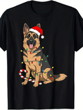 Men's T-Shirt Christmas Lights Wrapped Around German Shepherd Dog