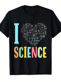 Men's T-Shirt I Love Science With Colorful Letters And Doodle Heart Filled With Scientific Icons