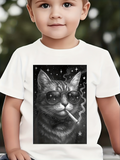 Men's T-Shirt Night Sky With Smoking Cat Wearing Sunglasses And Glowing Stars Cat