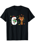 Men's T-Shirt Festive Cheerful Snowflakes With Cute Snowman And Reindeer