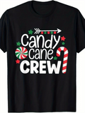 Men's T-Shirt Candy Cane Crew With Festive Holiday Stars And Striped Christmas Candy