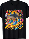 Men's T-Shirt Colorful Junk Food Under Sneakers Wearing Shark
