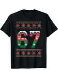 Men's T-Shirt Festive Red And Green Patterned Snowflake Number Sixty Seven
