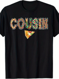 Men's T-Shirt Cousin With Playful Toppings Pattern And Pizza Slice Under Lettering
