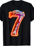 Men's T-Shirt Neon Skeleton Hand Wrapping Bone Web Pumpkin Number Seven