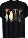 Men's T-Shirt Playful Halloween Costumes With Standing Cartoon Style Giraffes
