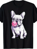 Men's T-Shirt Cute French Bulldog Sitting With Pink Bubblegum Puppy