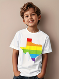 Men's T-Shirt Vibrant Rainbow Colors Spanning Across Texas State Silhouette Map