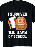 Men's T-Shirt I Survived 100 Days Of School With Stationery Apple And Backpack