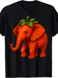 Men's T-Shirt Playful Elephant Shaped Like A Luscious Strawberry With Green Leaves Elephant