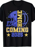 Men's T-Shirt Homecoming 2025 Glitter Blue Yellow Stars Football Helmet