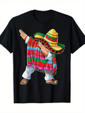 Men's T-Shirt Colorful Traditional Hat And Striped Poncho Dancing Cartoon Character