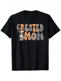 Men's T-Shirt Crested Mom Playful Cartoon Dog With Bold Letters Centered Graphic