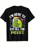 Men's T-Shirt Im Here To Eat All The Pickles Surrounded By Cartoon Jar Hearts And Smiling Pickle Character