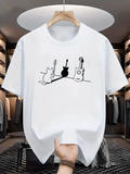 Men's T-Shirt Minimalist Cat Sitting With Guitars Under Bright Studio Lights Drawing