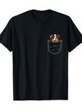 Men's T-Shirt Playful Brown And White Puppy Peeking Out From A Small Pocket Dog