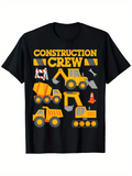 Men's T-Shirt Construction Crew With Yellow Digging Machines And Roadside Work Signs