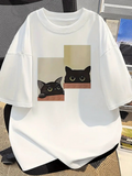 Men's T-Shirt Curious Black Cats Peeking Over Soft Colored Windowsill