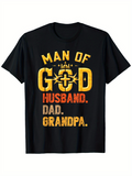 Men's T-Shirt Man Of God Husband Dad Grandpa Vintage Lettering With Bold Religious Cross