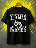 Men's T-Shirt Never Underestimate An Old Man With Classic Tractor Among Yellow Neon Lights Farmer