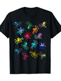 Men's T-Shirt Playful Neon Glow Underwater Dancing Colorful Octopus Design