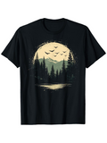 Men's T-Shirt Peaceful Wilderness With Flying Birds Over Pine Forest Lake