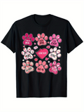 Men's T-Shirt Cute Hearts And Pink Paws With Positive Romantic Messages Paw Print