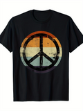 Men's T-Shirt Faded Retro Sunset With Grunge Distressed Peace Symbol Design