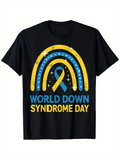Men's T-Shirt World Down Syndrome Day Blue And Yellow Rainbow With Stars Awareness Ribbon