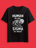 Men's T-Shirt Human By Day Sigma By Night With Fierce Creature Under Full Moon